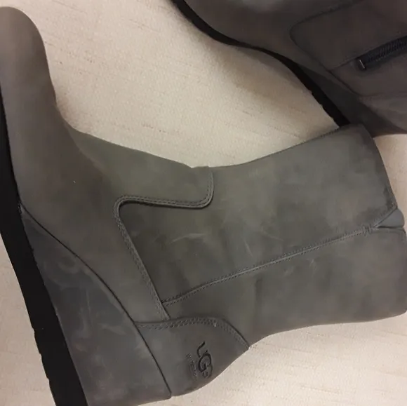UGG Grey Joely Sherling Waterproof Wedge Boots