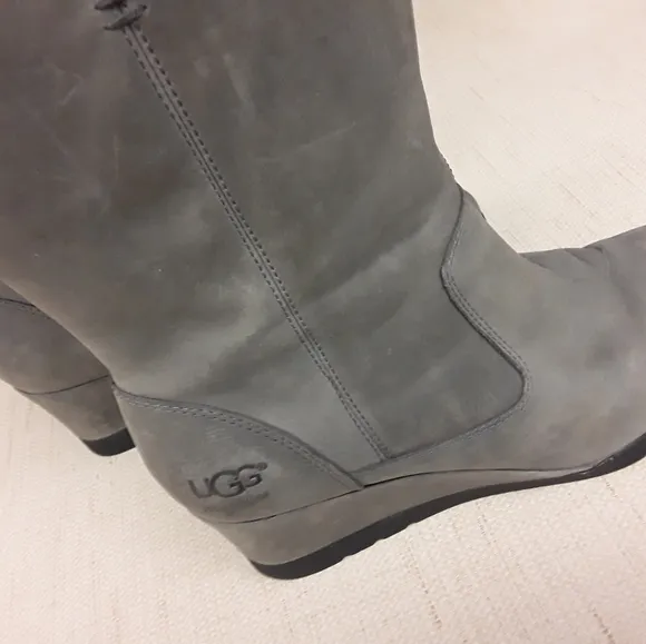 UGG Grey Joely Sherling Waterproof Wedge Boots