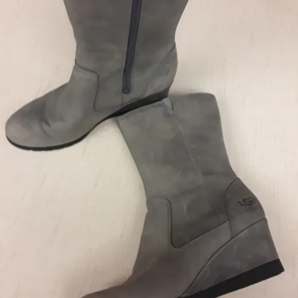 UGG Grey Joely Sherling Waterproof Wedge Boots