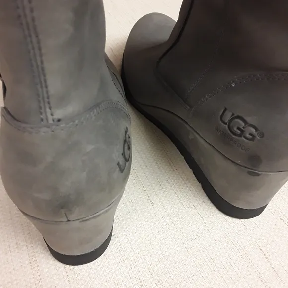 UGG Grey Joely Sherling Waterproof Wedge Boots
