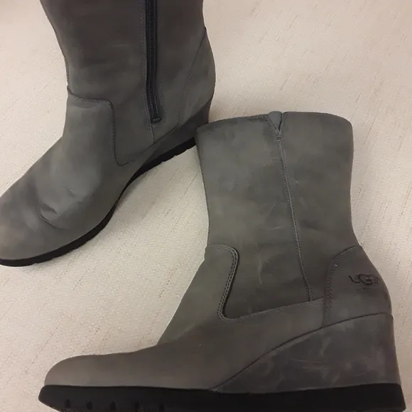 UGG Grey Joely Sherling Waterproof Wedge Boots