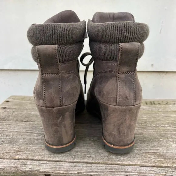 Ugg Kriston Brown Beige Suede Wedge Waterproof Boots Size 10