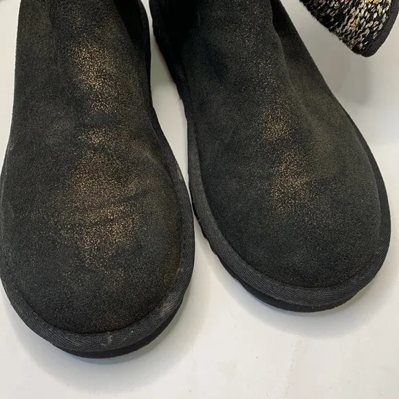 UGG Lyla Classic Leather Knit Sequin Black / Gold Women's Boots S-046 Size 7