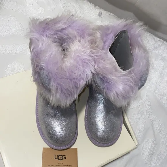 Ugg Maizey Classic II Silver Purple Sparkle Boots | Color: Purple/Silver