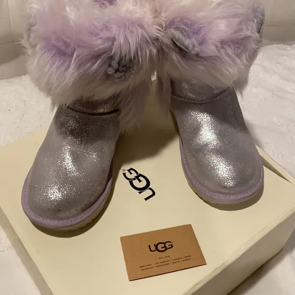Ugg Maizey Classic II Silver Purple Sparkle Boots | Color: Purple/Silver