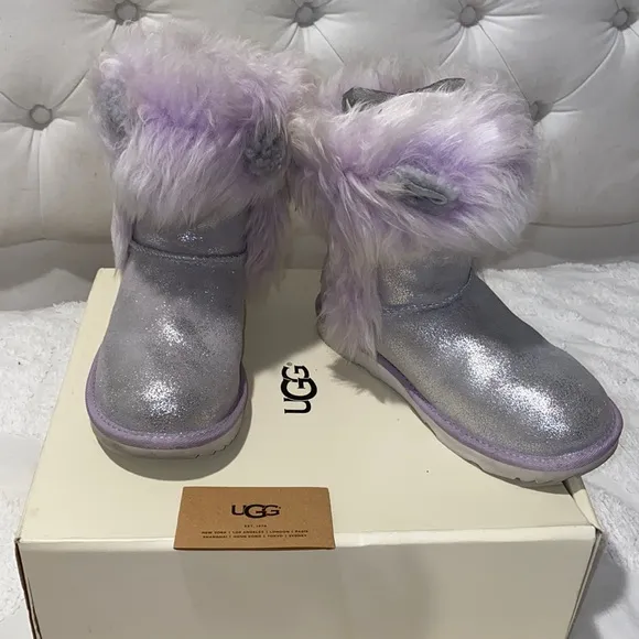 Ugg Maizey Classic II Silver Purple Sparkle Boots | Color: Purple/Silver
