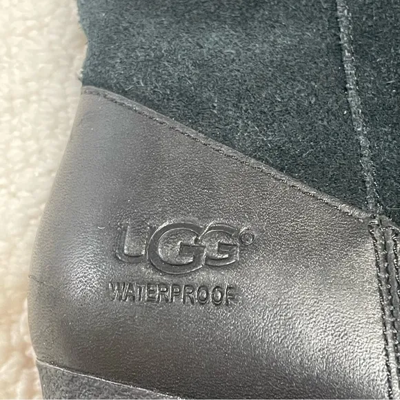 UGG Mischa Black Wedge Tall Waterproof Boots Suede 8.5