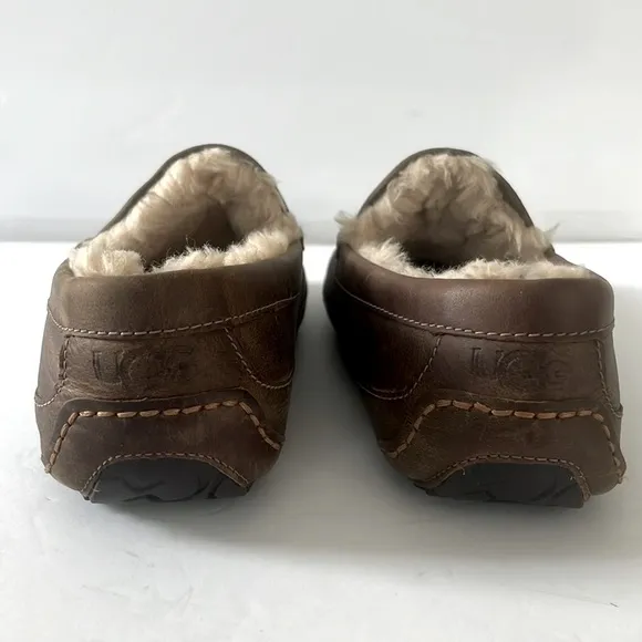 UGG Plush Ascot Men's Brown Leather Loafers Size 8 Wide New In Box