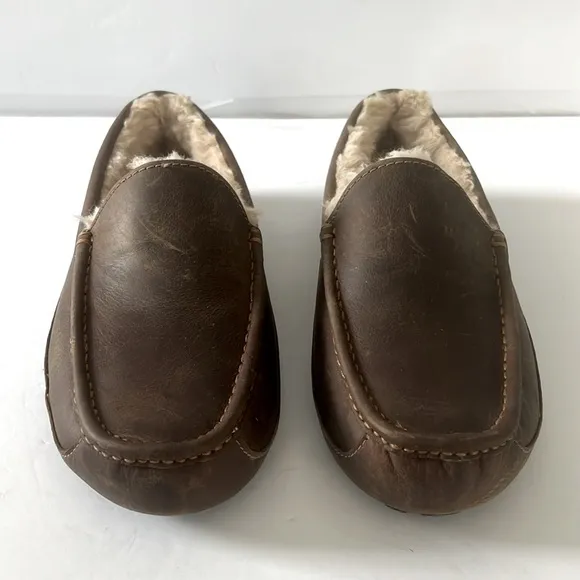 UGG Plush Ascot Men's Brown Leather Loafers Size 8 Wide New In Box