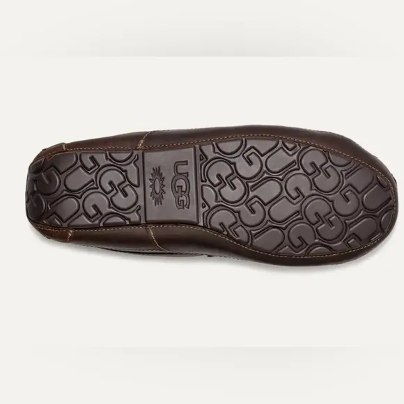 UGG Plush Ascot Men's Brown Leather Loafers Size 8 Wide New In Box