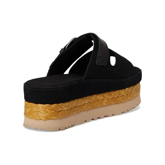 Ugg Shoes Aubrey Black Leather Platform Slide Sandals