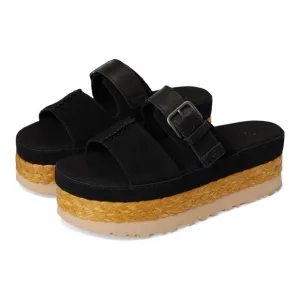Ugg Shoes Aubrey Black Leather Platform Slide Sandals