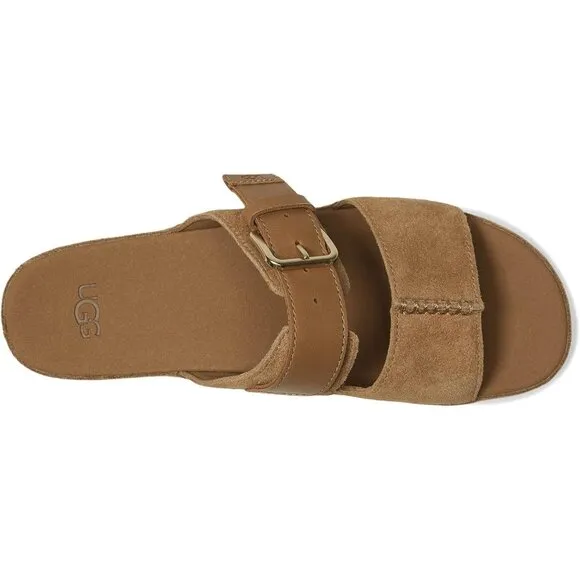 UGG Shoes Aubrey Chestnut Leather Platform Slide Sandals
