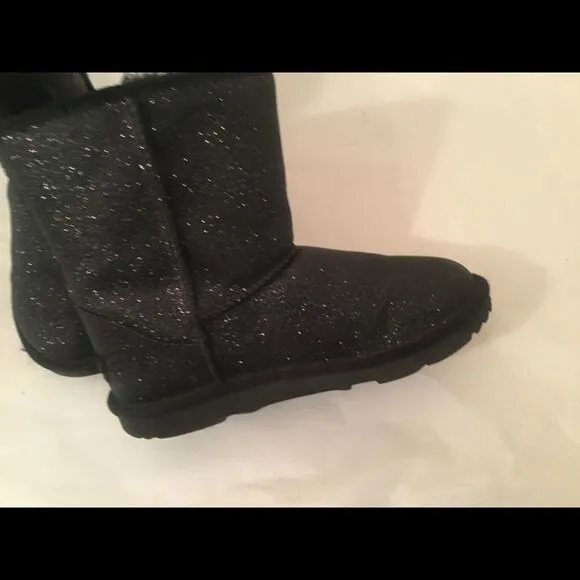 UGG Youth Classic Short II Black Glitter Boots
