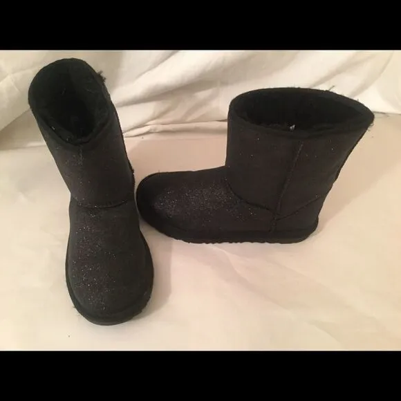 UGG Youth Classic Short II Black Glitter Boots