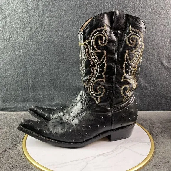 Unisex Boots Western Cowboy Ostrich Pointed Toe W11.5-M10  Botitas Pedrito MEX