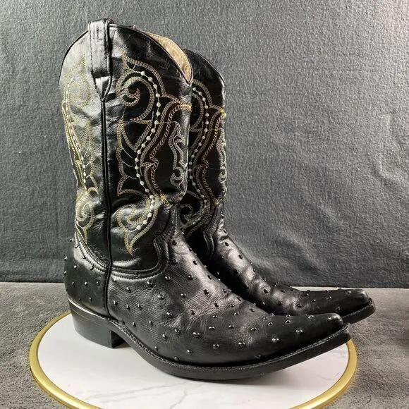 Unisex Boots Western Cowboy Ostrich Pointed Toe W11.5-M10  Botitas Pedrito MEX