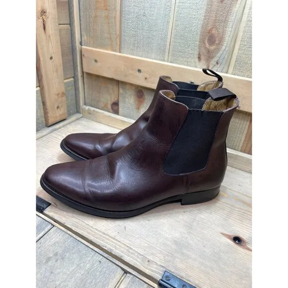 US11 Jack Erwin Mens Brown Leather Pointed Toe Pull On Chelsea Boots