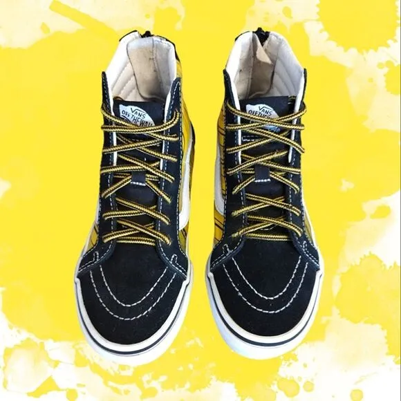 VANS Black Yellow Racer Edge SK8-HI Suede Zip Sneakers Youth Size 2