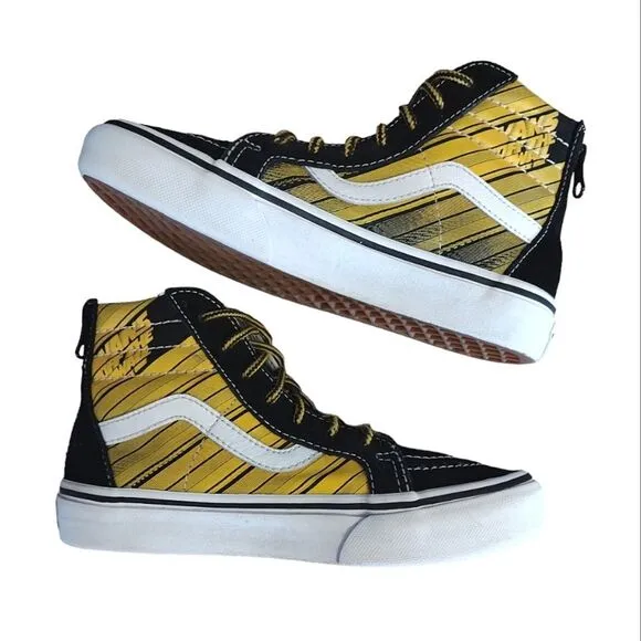 VANS Black Yellow Racer Edge SK8-HI Suede Zip Sneakers Youth Size 2