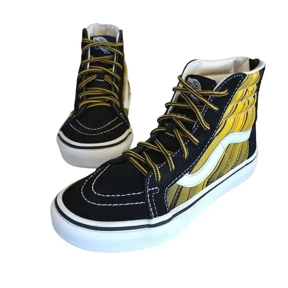 VANS Black Yellow Racer Edge SK8-HI Suede Zip Sneakers Youth Size 2