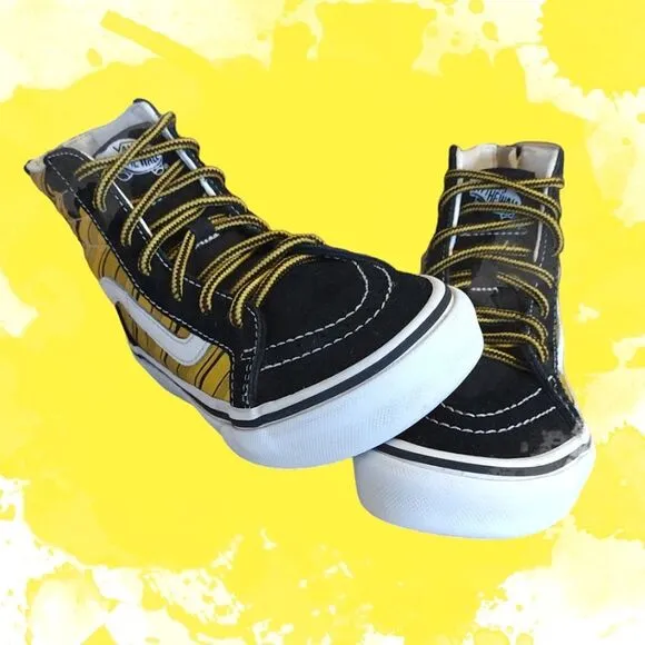 VANS Black Yellow Racer Edge SK8-HI Suede Zip Sneakers Youth Size 2