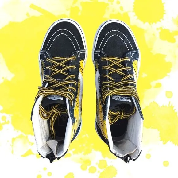 VANS Black Yellow Racer Edge SK8-HI Suede Zip Sneakers Youth Size 2