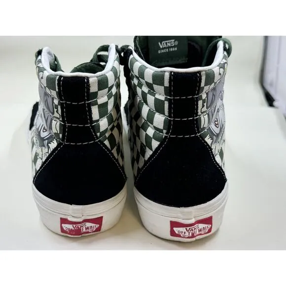 Vans Kids Green/White CHECKERBOARD BULLDOG High Top Sneakers Size 4.5,Skater