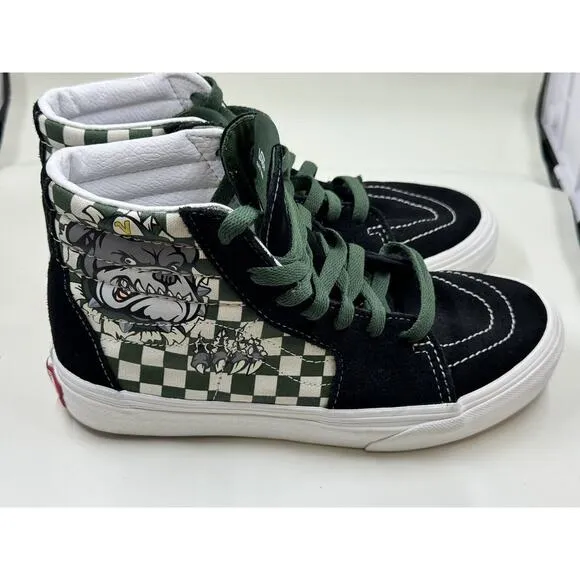 Vans Kids Green/White CHECKERBOARD BULLDOG High Top Sneakers Size 4.5,Skater