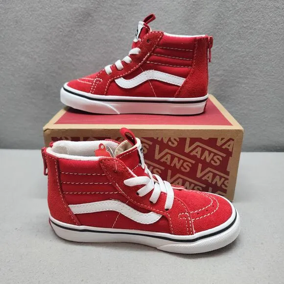 VANS KIDS Sk8-Hi Zip Racing Red/True White VN0A4BV1JV6 Sz 9.5 Toddler NIB