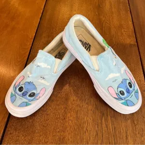 Vans Lilo &amp; Stitch Hand Painted Slip-on Sneakers Women's 6/ Mens 4.5 Disney