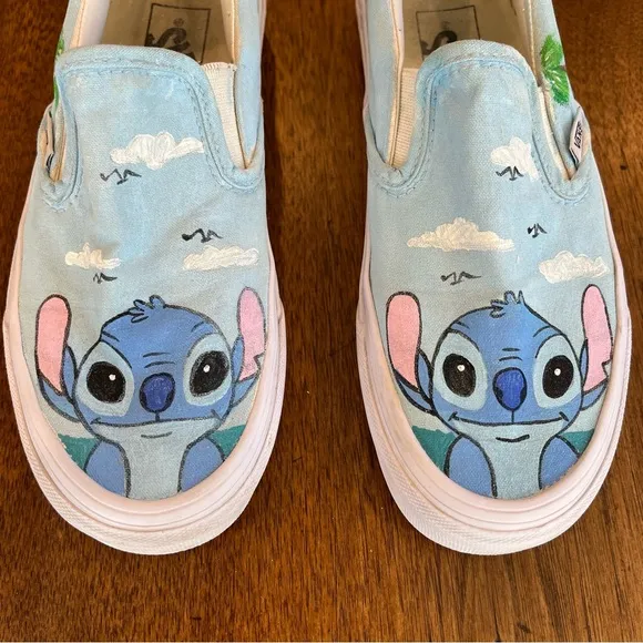 Vans Lilo &amp; Stitch Hand Painted Slip-on Sneakers Women's 6/ Mens 4.5 Disney