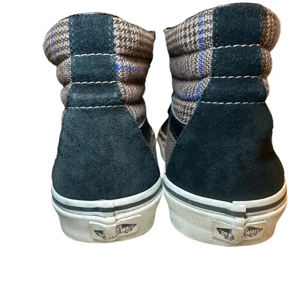 VANS Off The Wall Hi High Top Black Brown Plaid Sneakers Unisex M 8/W 9.5 Skater