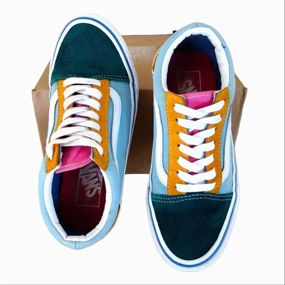 VANS Old Skool Blue Colorblock Suede Canvas Skate Sneakers Y4.5 W6