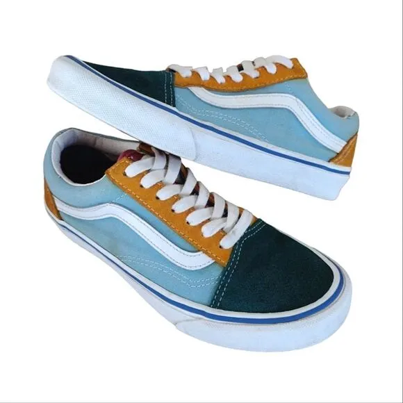 VANS Old Skool Blue Colorblock Suede Canvas Skate Sneakers Y4.5 W6