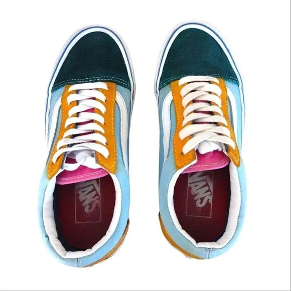 VANS Old Skool Blue Colorblock Suede Canvas Skate Sneakers Y4.5 W6