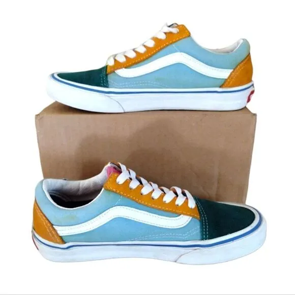 VANS Old Skool Blue Colorblock Suede Canvas Skate Sneakers Y4.5 W6