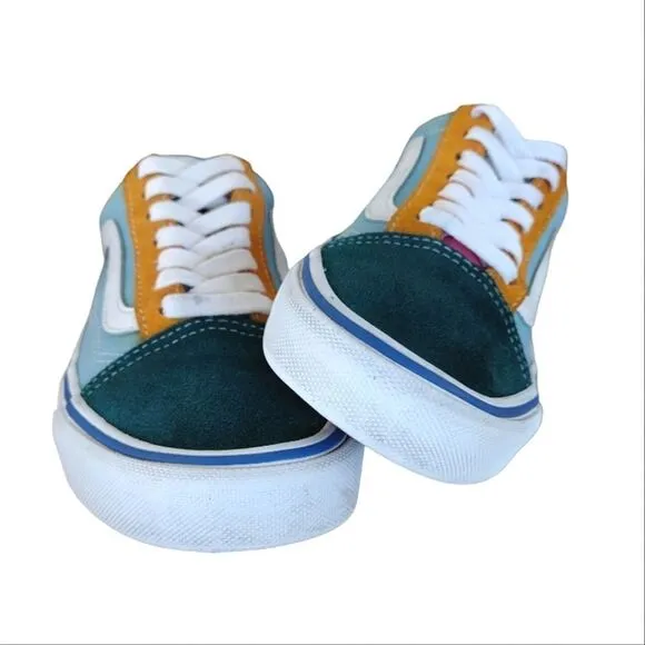 VANS Old Skool Blue Colorblock Suede Canvas Skate Sneakers Y4.5 W6