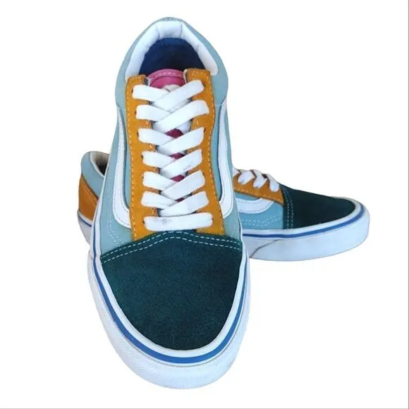 VANS Old Skool Blue Colorblock Suede Canvas Skate Sneakers Y4.5 W6