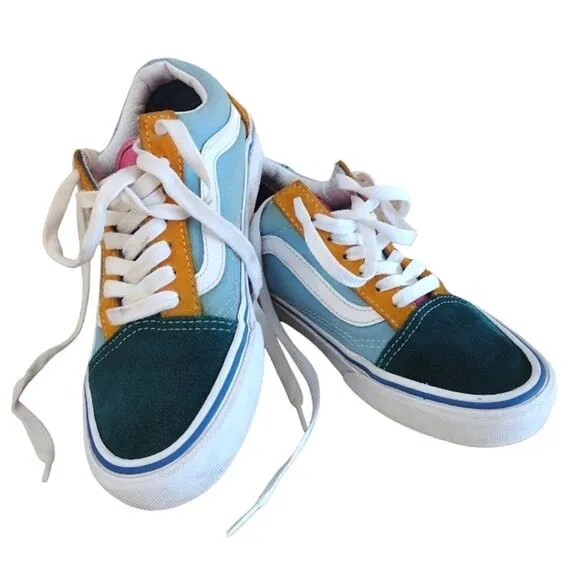 VANS Old Skool Blue Colorblock Suede Canvas Skate Sneakers Y4.5 W6