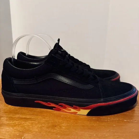 Vans Old Skool Men's 10 Flame Wall Black Suede Sneakers VN0A38G1Q8Q Skater Shoes
