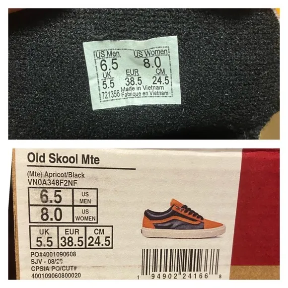 Vans Old Skool MTE Apricot / Black Sneakers Size 8