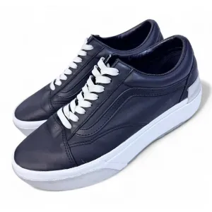 Vans Old Skool Stacked Shiny Black Silver White Platform Sneaker Shoe Womens 9