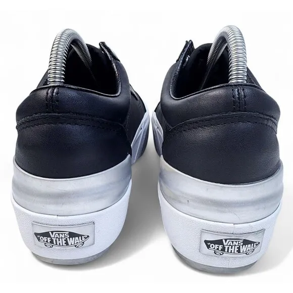 Vans Old Skool Stacked Shiny Black Silver White Platform Sneaker Shoe Womens 9