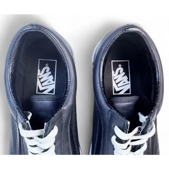 Vans Old Skool Stacked Shiny Black Silver White Platform Sneaker Shoe Womens 9
