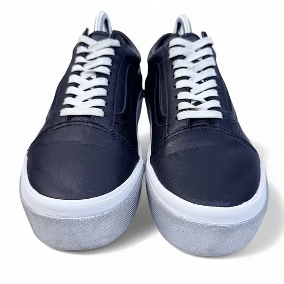 Vans Old Skool Stacked Shiny Black Silver White Platform Sneaker Shoe Womens 9