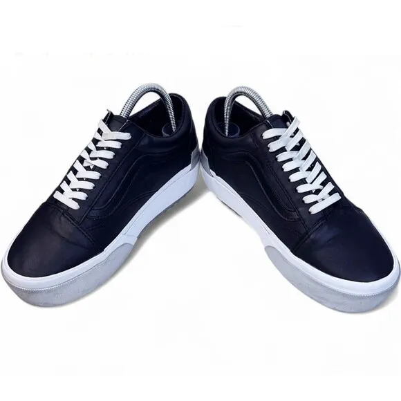 Vans Old Skool Stacked Shiny Black Silver White Platform Sneaker Shoe Womens 9