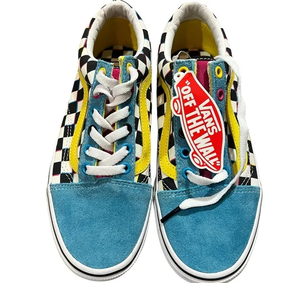 Vans Old Skool Women’s Size 7 Sneakers – Multicolor Checkered Suede Low Top NWT