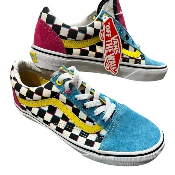 Vans Old Skool Women’s Size 7 Sneakers – Multicolor Checkered Suede Low Top NWT