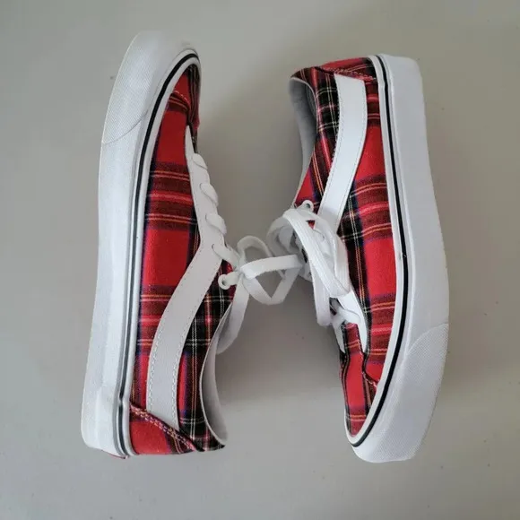 Vans Plaid Bold Sneakers Red White Unisex 10 W / 8.5 M